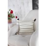 Ödel Home Fitilli Çizgi Desenli Ponponlu Dekoratif Kırlent Naturel - Siyah 40 x 40