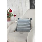 Ödel Home Fitilli Çizgi Desenli Ponponlu Dekoratif Kırlent Petrol Mavisi 40 x 40
