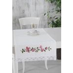 Ödel Home Gül Nakışlı Dantelli Runner Beyaz - Pembe 50 x 130