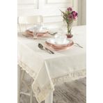 Ödel Home Kalın Buldan Kumaşı Dantel Kenarlı Masa Örtüsü Naturel 140 x 240
