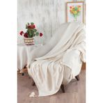 Ödel Home Ponpon Detaylı Fitilli Buldan Kumaşı Koltuk Örtüsü - 140 x 180 cm - Krem