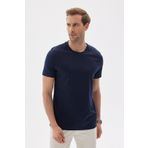 odelon Bisiklet Yaka %100 Pamuk Slim Fit Erkek Lacivert Basic Tişört