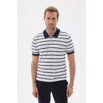 Odelon Lımıted Erkek Çizgili Polo Yaka Rayon Triko Tişört Lacivert - 2XL