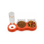 Odesia Çift Hazneli 3’lü Kedi ve Köpek Mama & Su Kabı – Otomatik Su Hazneli, 500 ml (Turuncu)