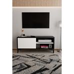 ODESSIA Modern Tv Ünitesi Kapaklı Raflı Tv Sehpası Salon İçin Minimal Tasarım Fonksiyonel Tv Dolabı Siyah-beyaz