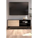 ODESSIA Modern Tv Ünitesi Kapaklı Raflı Tv Sehpası Salon İçin Minimal Tasarım Fonksiyonel Tv Dolabı Siyah