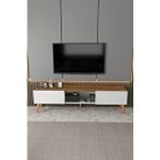 ODESSIA Siesta Modern Tv Ünitesi Atlantik Çam | Beyaz | 2 Kapaklı | 1 Raflı | Ahşap Ayaklı 150 Cm