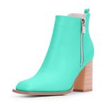 Odetina Bayan boyu kısa çizme, yan tuğlalı, kare başlı zarif elbise, kısa çizmeli, yeşil (Mint Green), 37.5 EU