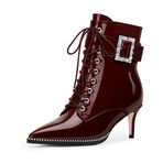 Odetina Kadın dantelli ayakkabı, modaya uygun parlak elbise, kısa çizme, Burgundy Bordo, 41 EU