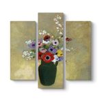 Odilon Redon - Büyük Yeşil Vazo ile Karışık Çiçekler Tablosu 96 x 90-3 Parçalı
