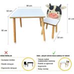 Odun Concept Çocuk Aktivite Masa ve Sandalye Takımı - Mdf- Inek - Yaz Sil Özellikli - Renkli