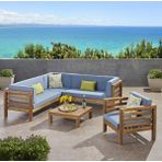 Oduns Perlina Açık Mavi Bahçe Balkon Teras Ahşap Köşe ve Tekli Koltuk