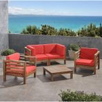 Oduns Vista 2+1+1 Bahçe Balkon Teras Ahşap Oturma Grubu (Kırmızı)