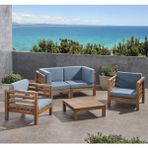 Oduns Vista 2+1+1 Bahçe Balkon Teras Ahşap Oturma Grubu (Mavi)