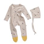 Odziezet Bebek Ayaklı Uyku Tulumları Yenidoğan Pijama Şapkalı Kıyafetler Pamuk Uzun Kollu Tulum Bebek Kız Erkek Çocuk Pijaması Bebek Büyütme ve Şapka 3-24 Ay, Pamuk, 3-6 Months