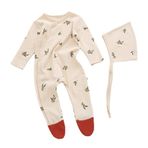 Odziezet Bebek Ayaklı Uyku Tulumları Yenidoğan Pijama Şapkalı Kıyafetler Pamuk Uzun Kollu Tulum Bebek Kız Erkek Çocuk Pijaması Bebek Büyütme ve Şapka 3-24 Ay, Zeytin, 9-12 Months