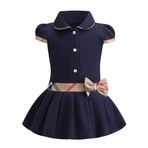 Odziezet Kız Kısa Kollu Elbise Düğmeleri Elbiseler Çocuk Kız Vintage Ekose Swing Elbise Bebek Kız Fiyonk Düğümlü Yazlık Elbise Tek Parça Günlük Yaz Günlük Elbise 2-9 Yaş, koyu mavi, 110