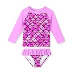 Odziezet Kız Rash Guard Mayo Seti Çocuk Uzun Kollu Güneş Koruması 2 Parça Mayo Yeni Yürüyen Çocuk Kız Bikini Banyo Plaj Güneş Kıyafeti Yaz Kıyafetleri 3-12 Yaş, mor, 7-9 Years