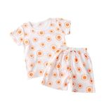 Odziezet Küçük çocuk pijama seti, kız ve erkek çocukları için, yazlık kısa kollu pamuklu gecelik, 1 – 7 yaş Floret 4-5 Jahre