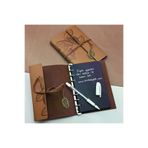 OEM 1766574361337 Siyah Yapraklı Deri Defter Ve Beyaz Jel Kalem Seti