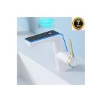 Oem Akıllı Dijital Sıcaklık Led Ekran Banyo Lavabo Bataryası Beyaz Gold 2 Akış Ayarı İthal 7 Yıl Garanti