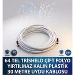 OEM Çanak Anten Uydu Televizyon Kablosu Rg6 Hd 64 Tel Trısheld Çift Folyo Yırtılmaz Kalın Plastik 30 Metre Uydu Kablosu