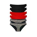 OEM RYL-LOE10013 6 Adet Özel Set Likralı Yumuşak Dokulu Kadın Slip Külot Leopar Siyah Kırmızı