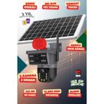 OEM Yapay Zeka 4K Simkartlı Güneş Enerjili 2 Kameralı 3 Ekranlı Güvenlik Kamerası Renkli Gece Görüş Sesli 360 Derece W08 - Beyaz