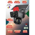 OEM Yapay Zeka 4K Simkartlı Güneş Enerjili 2 Kameralı 3 Ekranlı Güvenlik Kamerası Renkli Gece Görüş Sesli 360 Derece W11 - Siyah