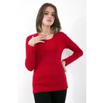 OENDO Likralı Uzun Kollu Fitilli Örme O Yaka Basic Kırmızı Bluz Nd-26208