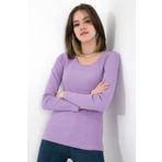 OENDO Likralı Uzun Kollu Fitilli Örme O Yaka Basic Lila Bluz Nd-26208