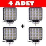 Off Road Sis Farı Sis Lambası 16 Led Kare 4'Lü Paket Su Geçirmez
