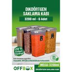 OFFBOX 6 Adet 12 Parça 3,2 Litre Mega Boy Dikdörtgen Erzak Bakliyat Saklama Kabı Seti 20 Etiket Hediyeli