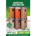 OFFBOX 6 Adet 12 Parça 3,2 Litre Mega Boy Dikdörtgen Erzak Bakliyat Saklama Kutusu 40 Adet Etiket Hediyeli