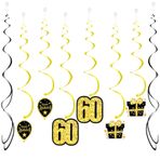 OFFCUP 18 adet siyah altın 60 asma fırdöndü 60 doğum günü dekorasyonu spiral çelenk fırdöndü dekorasyon tavan askısı spiral parti dekorasyonu doğum günü dekorasyonu düğün yıl dönümü veya parti