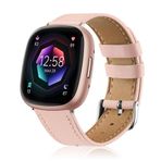 OFFCUP Deri bileklik, Fitbit Versa 3/Versa 4/Fitbit Sense/Sense 2 ile uyumlu, paslanmaz çelik kilitli, saat kayışı, spor saat, kadın ve erkek için, deri kayış, yedek kayış, pembe