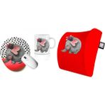 Office Küp 3'lü Ofis Seti Bel Yastığı Kahve Bardağı Mouse Pad Kırmızı Fil