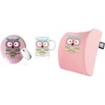 Office Küp 3'lü Ofis Seti Bel Yastığı Kahve Bardağı Mouse Pad Pembe Baykuş