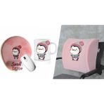 Office Küp 3'lü Ofis Seti Bel Yastığı Kahve Bardağı Mouse Pad Pembe Pingu