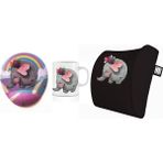 Office Küp 3'lü Ofis Seti Bel Yastığı Kahve Bardağı Mouse Pad Siyah Fil