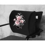 Office Küp Bel Yastığı Ofis Koltuk Minderi Siyah Flower Duet