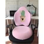 Officekup Visco Gamer Oyuncu Bel Yastığı ve Yuvarlak Oturma Minderi 2'li Set Pembe Kaktüs