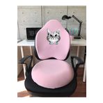 Officekup Visco Gamer Oyuncu Bel Yastığı ve Yuvarlak Oturma Minderi 2'li Set Pembe Kedi