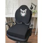 Officekup X-Large Visco Gamer Oyuncu Bel Yastığı ve Visco Kare Oturma Minderi 2'li Set Siyah Kedi