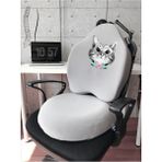 Officekup X-Large Visco Gamer Oyuncu Bel Yastığı ve Visco Yuvarlak Oturma Minderi 2'li Set Gri Kedi