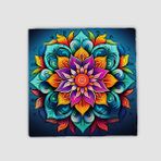 Offo Çiçek Renkli Mandala Tasarımlı Doğal Taş 10x10 cm Bardak Altlığı