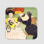Offo Likör İçen Kadınlar Retro Tasarımlı Kare 10x10 cm Bardak Altlığı