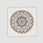 Offo Siyah Beyaz Çiçek Mandala Tasarımlı Doğal Taş Kare 10x10 cm Bardak Altlığı