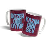 Offside Dozer Gibi Oyna, Kazım Gibi Sev Baskılı Kupa Bardak - 1 Adet - Bordo - 330 ml