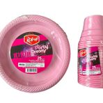 Ofis Catering Piknik Davet Doğum Günü Omeyva Sofra Seti - 25 Kişilik Pembe Tabak Bardak Takımı